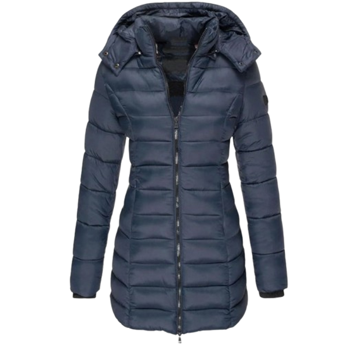 Women's Long Puffer Coat - Navy Blue, XL