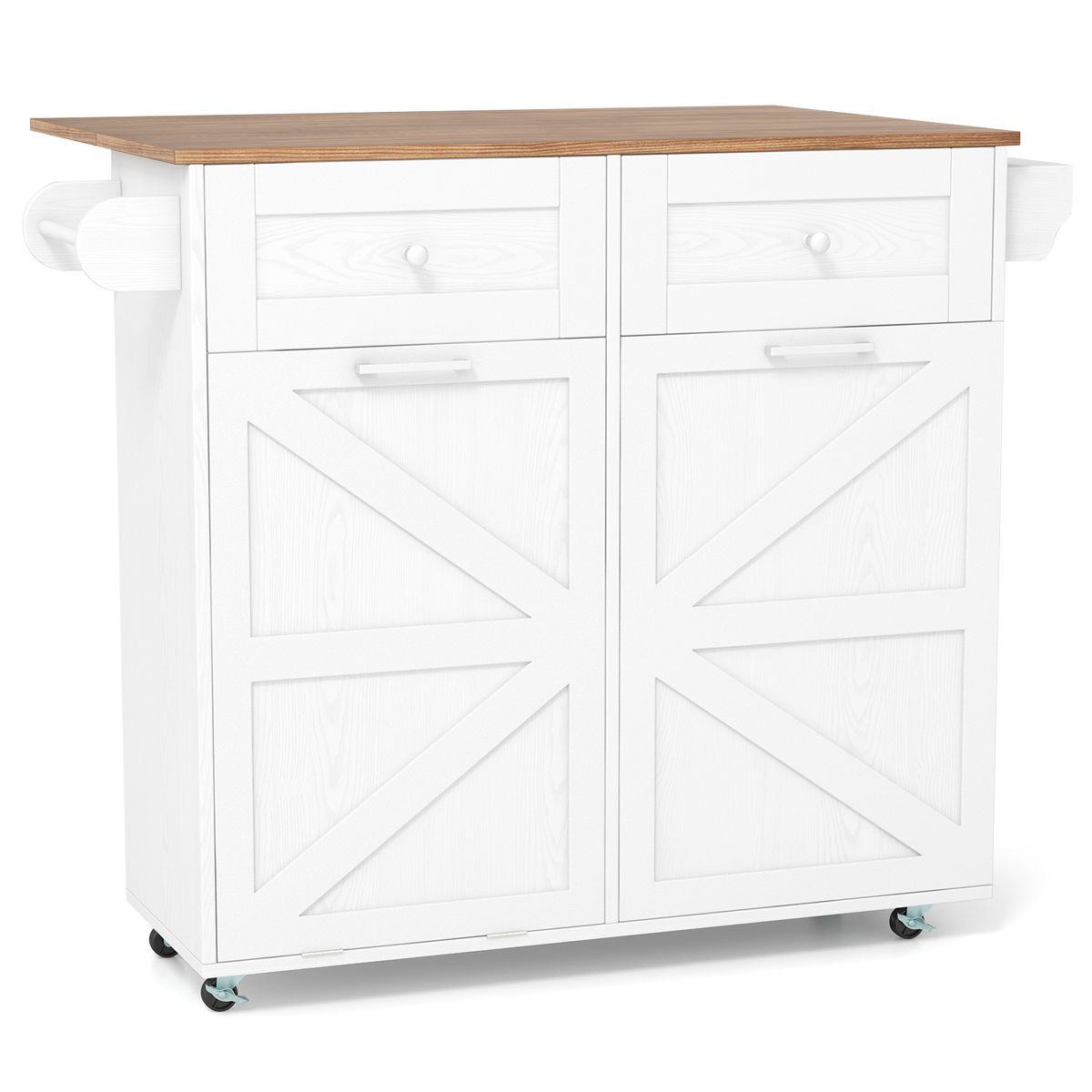 Rolling Kitchen Island Drop-Leaf Cart - Kitchen Island-White