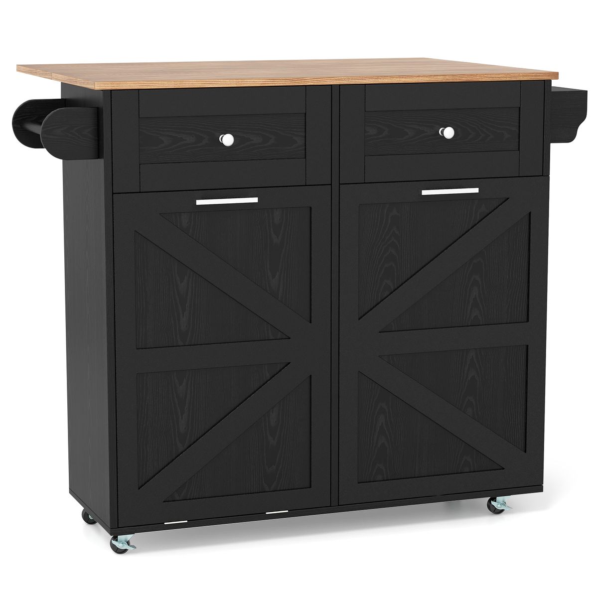 Rolling Kitchen Island Drop-Leaf Cart - Kitchen Island-Black