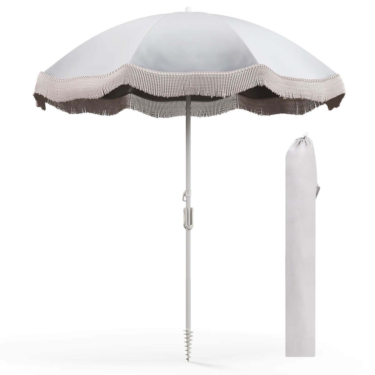 6.5 Feet Outdoor Fringe Patio Umbrella with Carrying Bag - Cream White