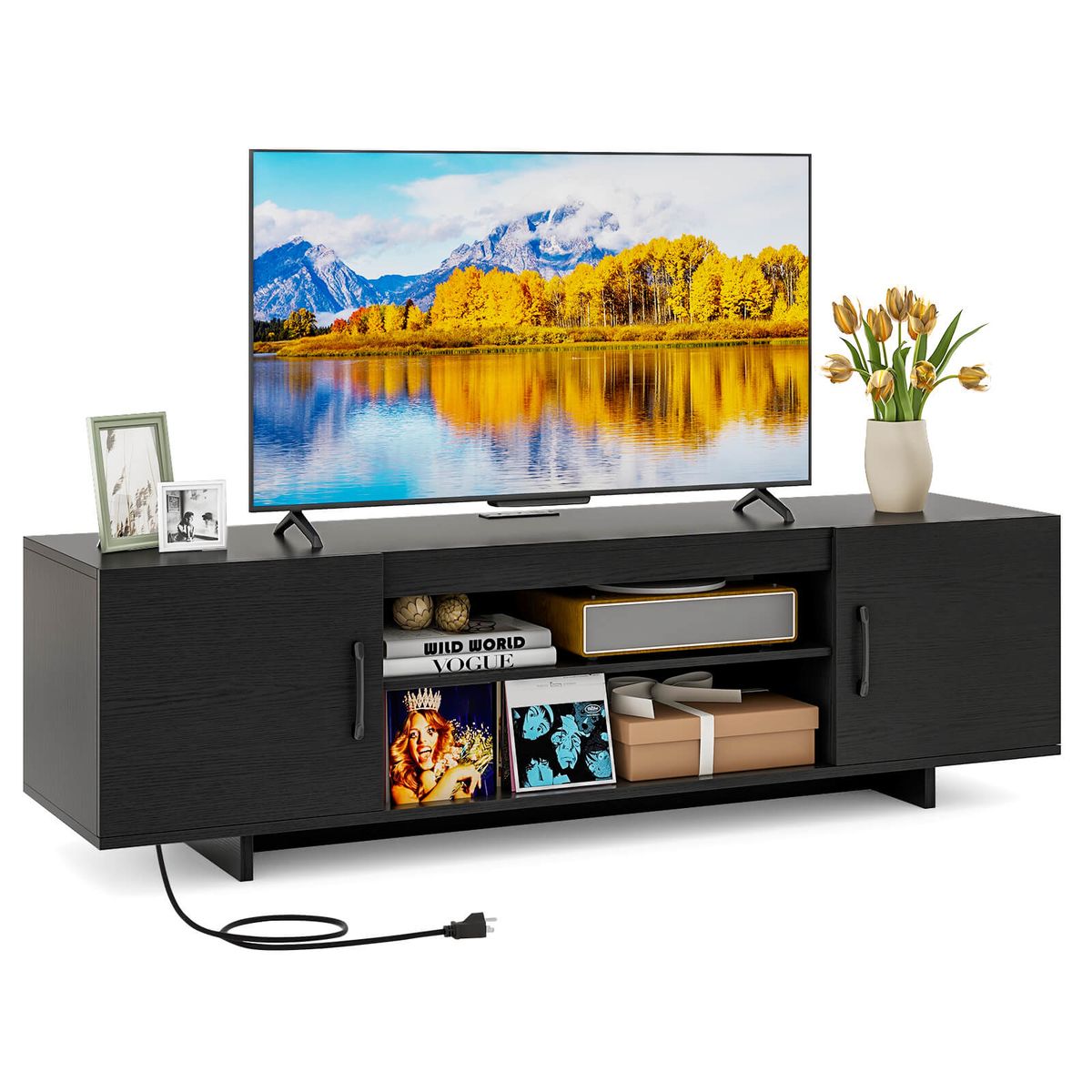 TV Stand for 70" TVs with Power Outlet - Black
