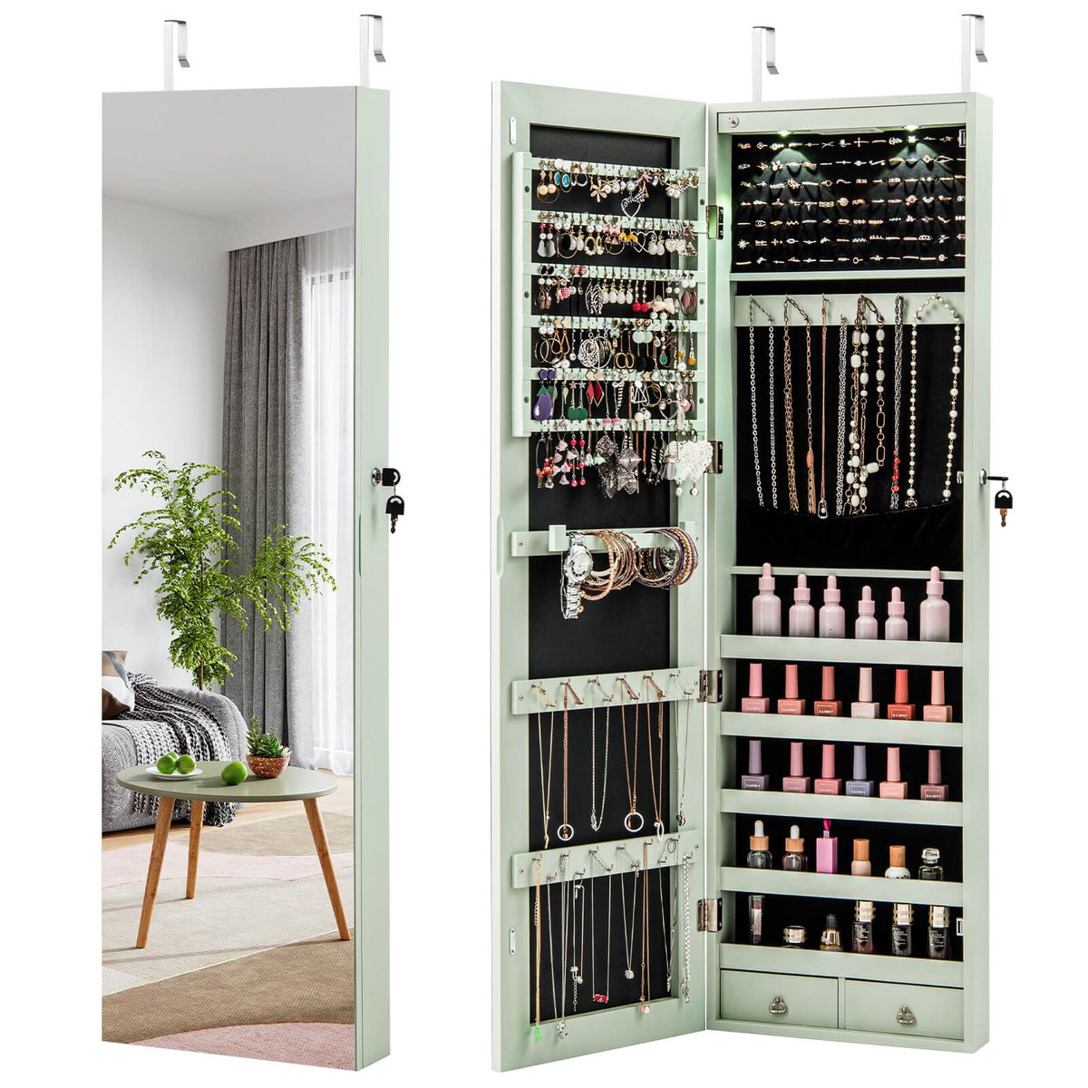 Mirrored Wall or Door Mounted Jewelry Cabinet - Jewelry Cabinet-GR