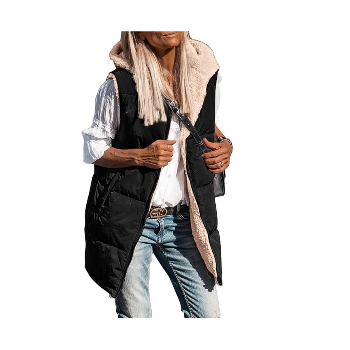 Reversible Puffer Fleece Vest - Black, Small