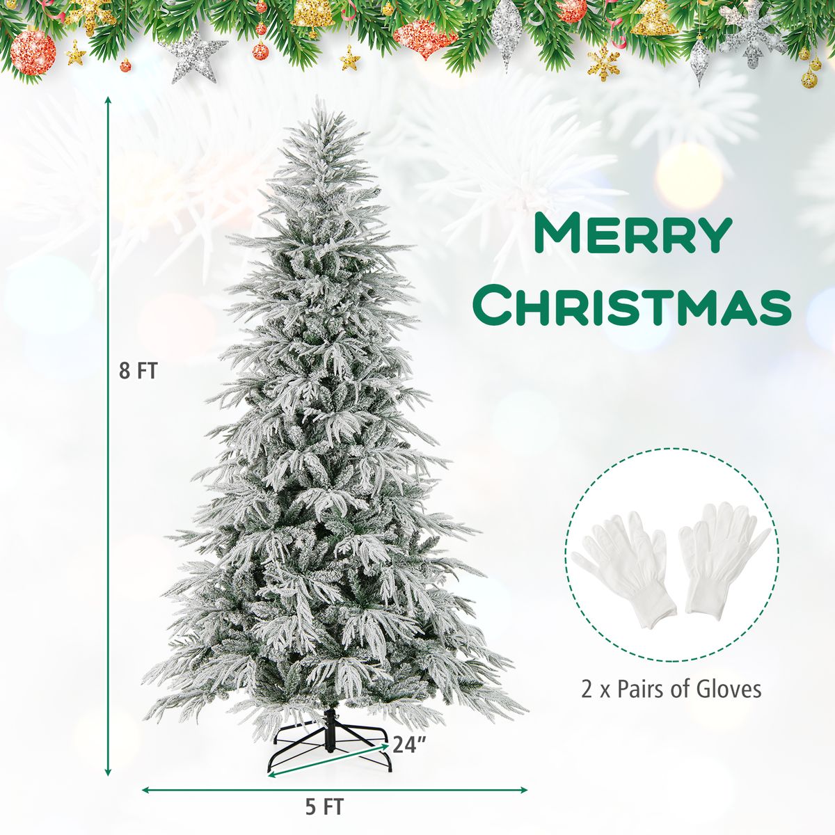 Artificial Christmas Tree with Warm White LED Lights - 8 FT