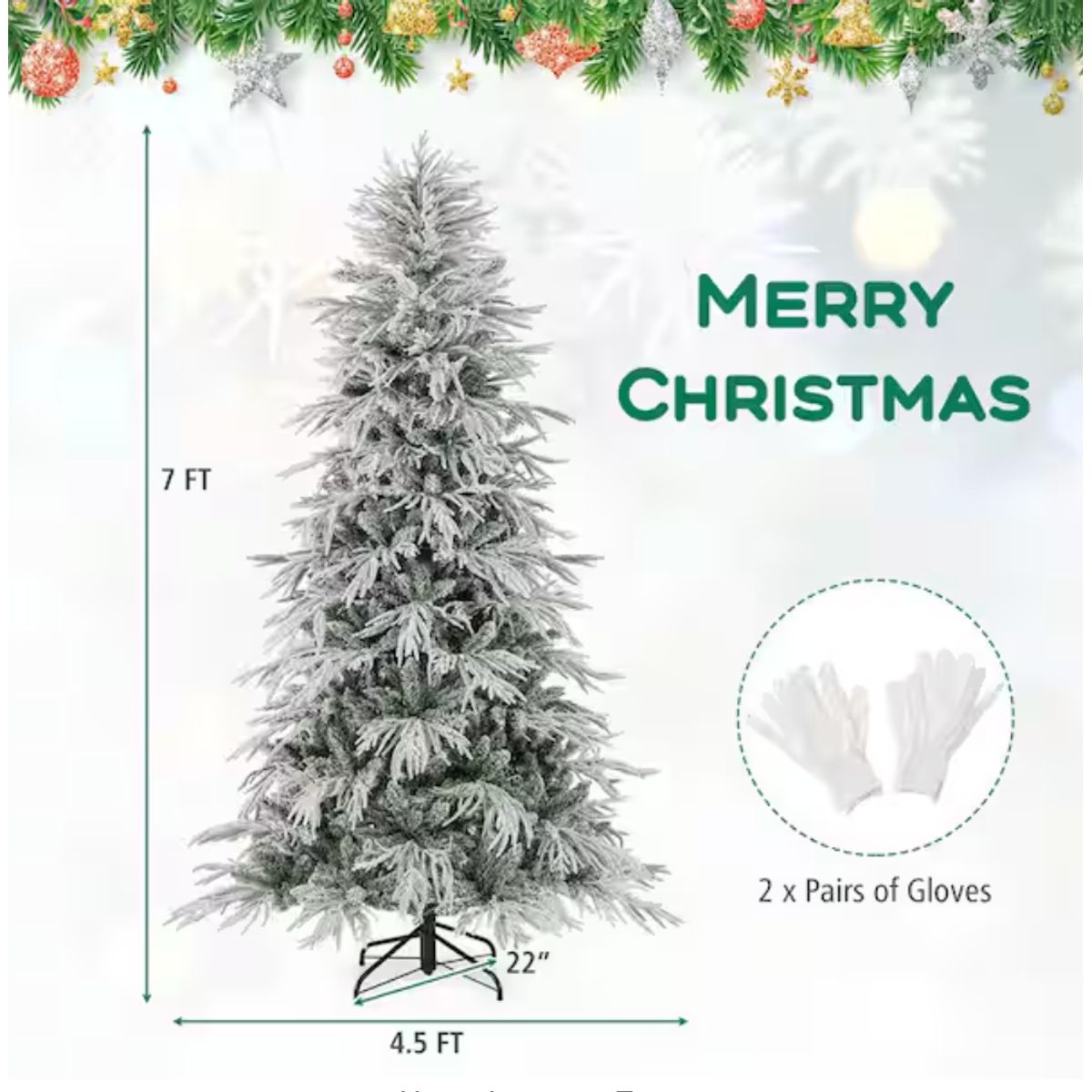 Artificial Christmas Tree with Warm White LED Lights - 7 FT