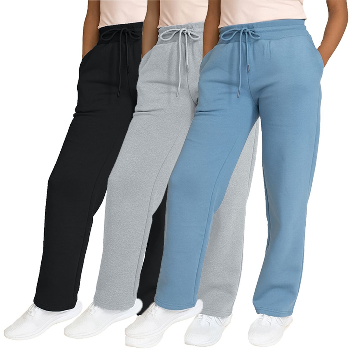 Women's Heavyweight Loose-Fit Fleece-Lined Sweatpants (3-Pack) - JWFP-1002 / BK-HG-LB / L