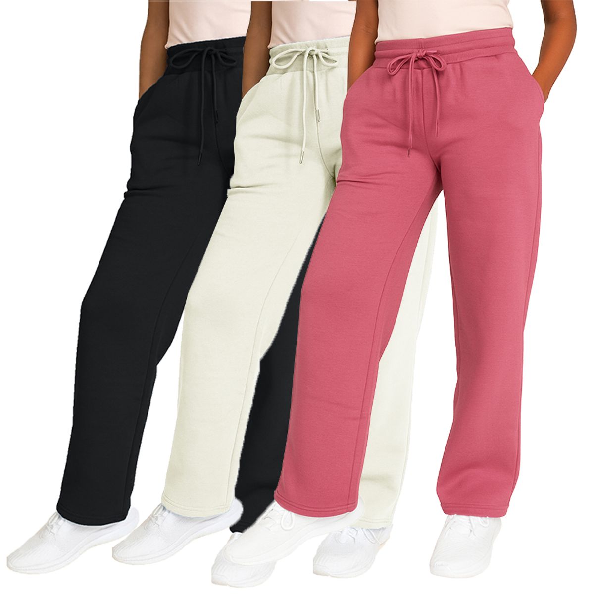 Women's Heavyweight Loose-Fit Fleece-Lined Sweatpants (3-Pack) - JWFP-1002 / BK-CR-MV / M
