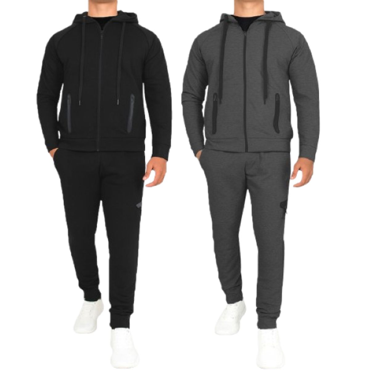 Men's Tech Fleece Hoodie & Jogger Set (1- or 2-Pack) - JM2TF-50 / BK-CH / 2XL