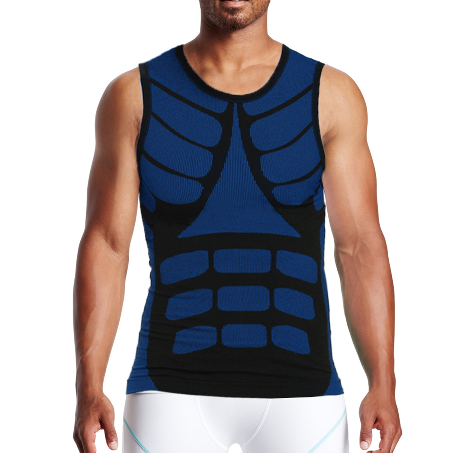 Men's Block Print Sleeveless Athletic Compression Shirt - Blue - Medium/Large