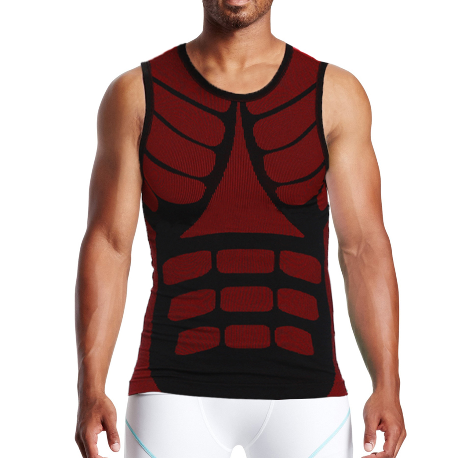 Men's Block Print Sleeveless Athletic Compression Shirt - Red - Medium/Large