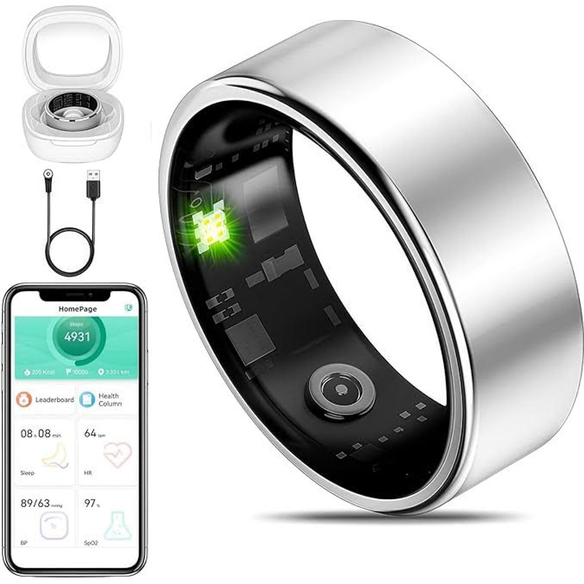 Unisex Health Tracker Smart Ring - Silver, 10