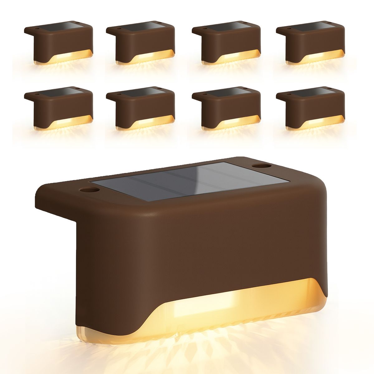 Solar LED Deck & Step Lights (8-Pack) - Brown Shell / Warm Light
