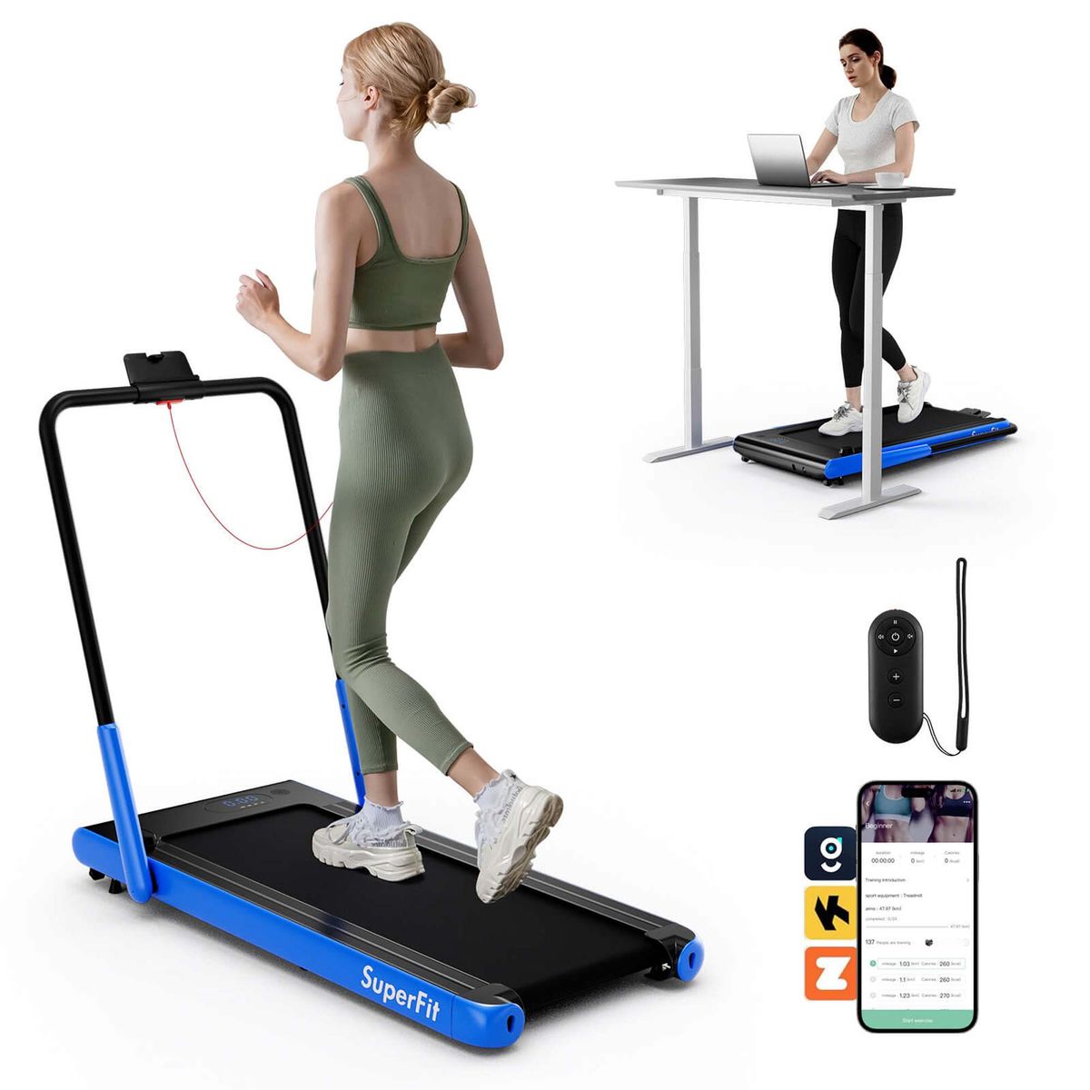Superfit 3-in-1 Folding Treadmill with Remote Control - Blue