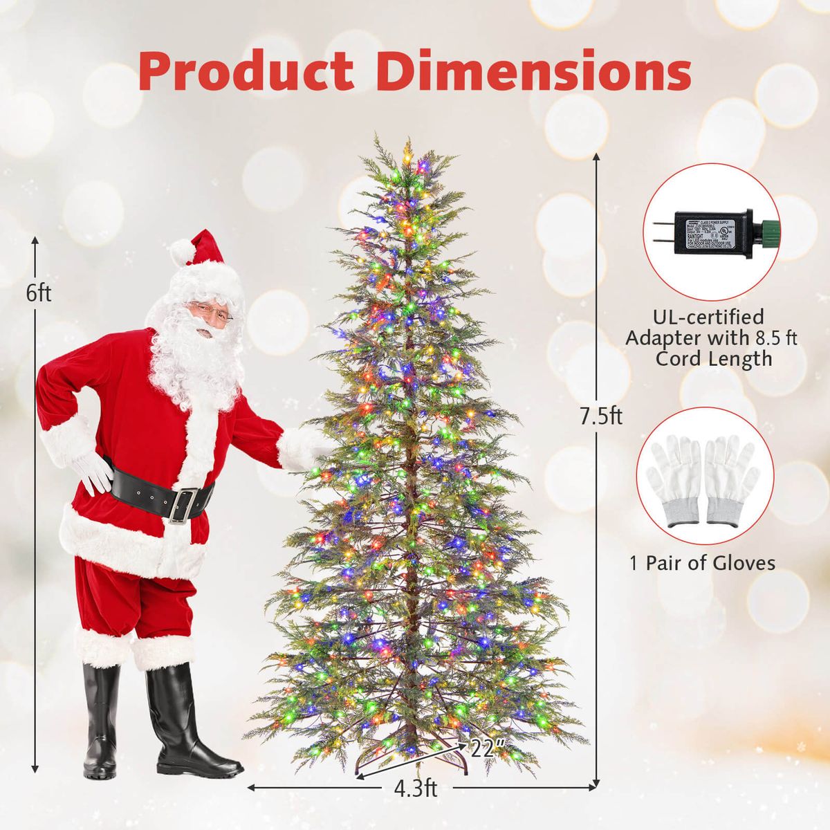 Pre-Lit Artificial Christmas Tree with LED Lights - 7.5 FT