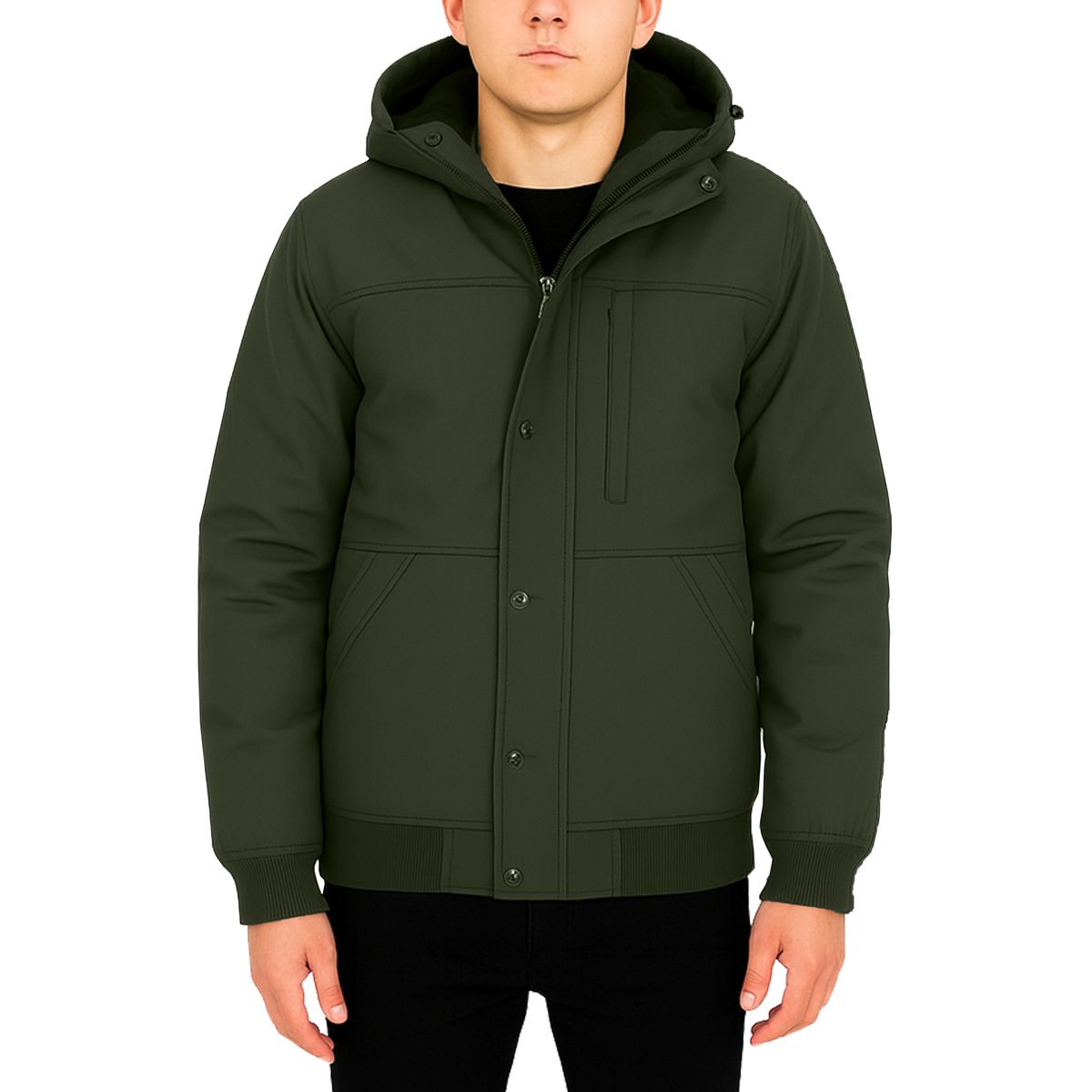Men's Heavyweight Sherpa Fleece-Lined Hooded Bomber Jacket - SP-2990 - OL - L