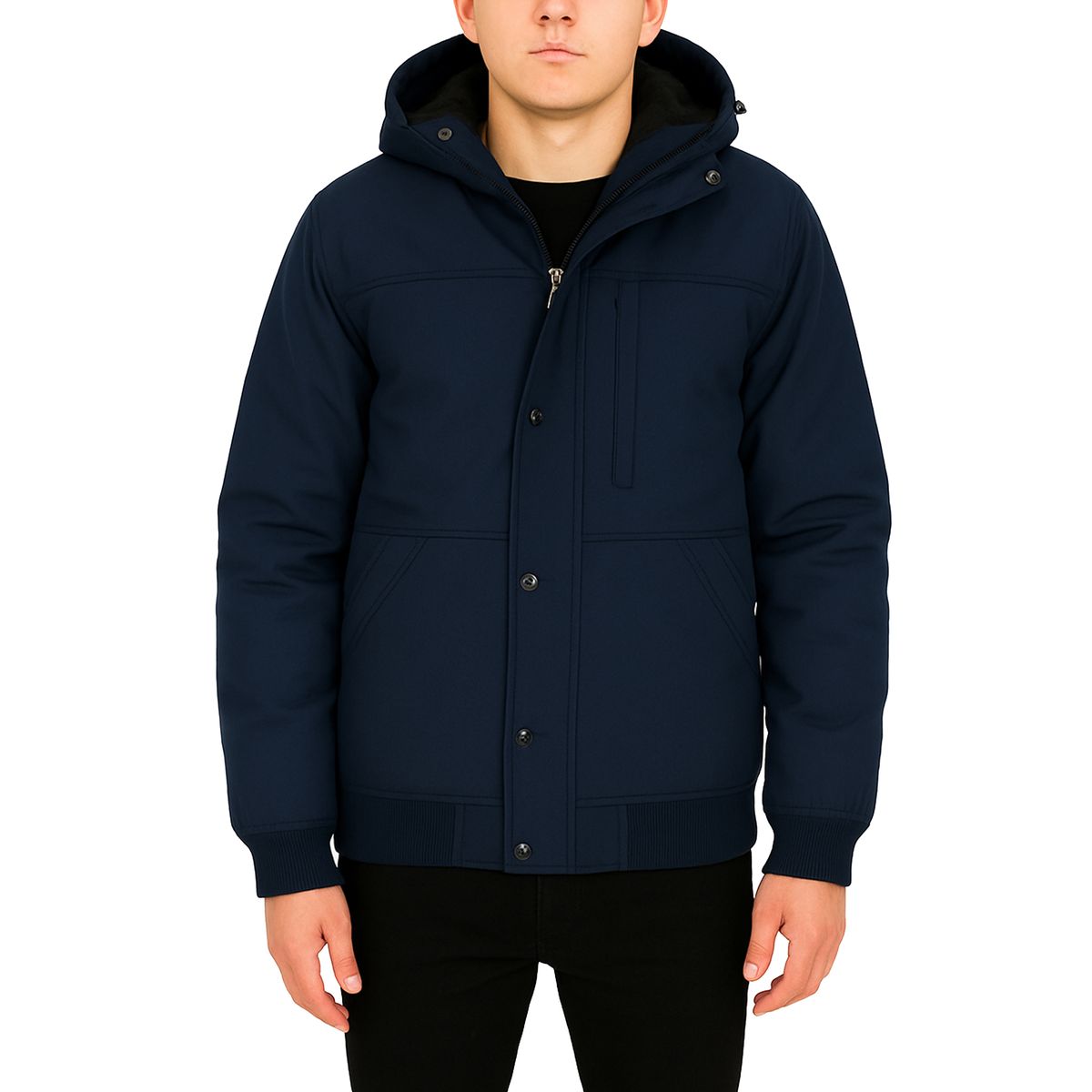 Men's Heavyweight Sherpa Fleece-Lined Hooded Bomber Jacket - SP-2990 - NV - L