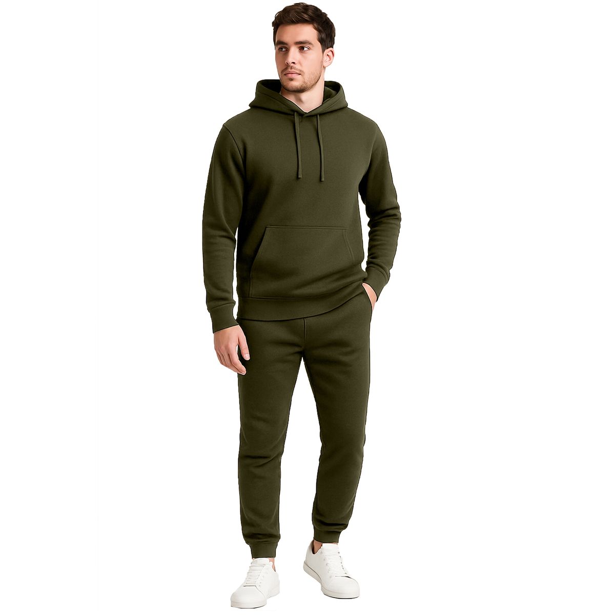 Men's Fleece-Lined Pullover Hoodie & Jogger Set - M2PP-050 / OL / L