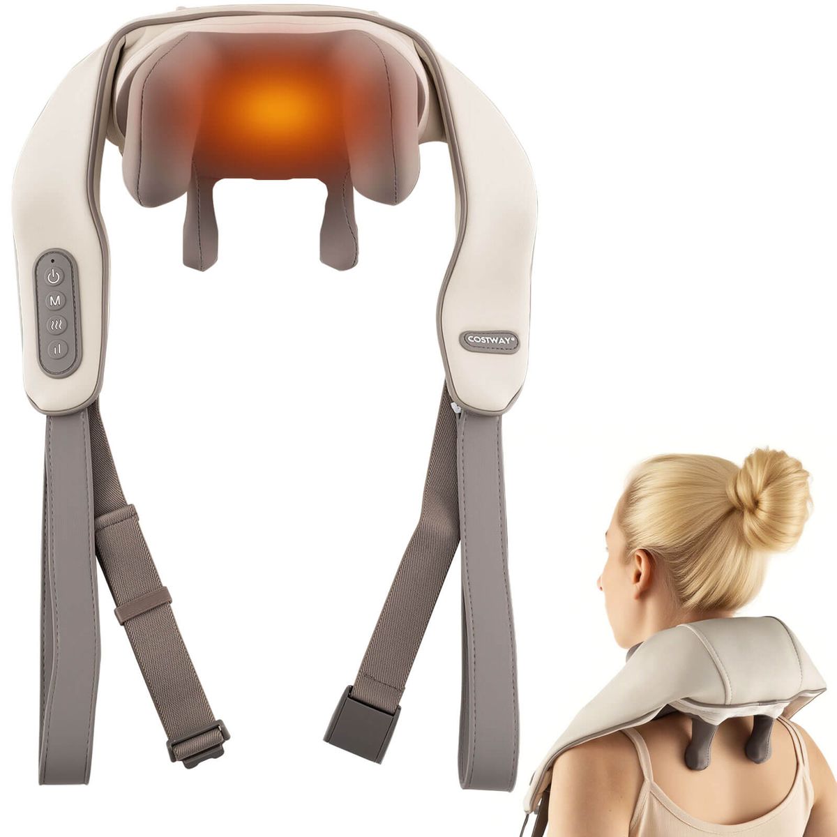 Neck and Shoulder Massager with 2 Heating Levels - Beige