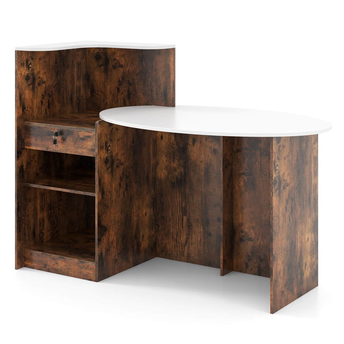 Reception Desk with Lockable Drawer and Adjustable Shelf - White Top