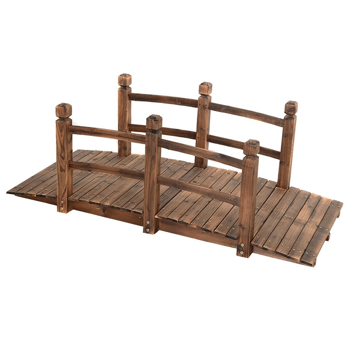 5-Foot Outdoor Wooden Garden Bridge - Stained