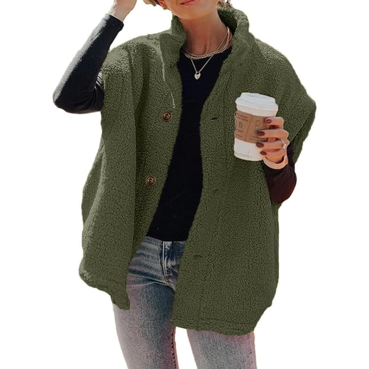 Women's Fuzzy Fleece Vest - Army Green, XL