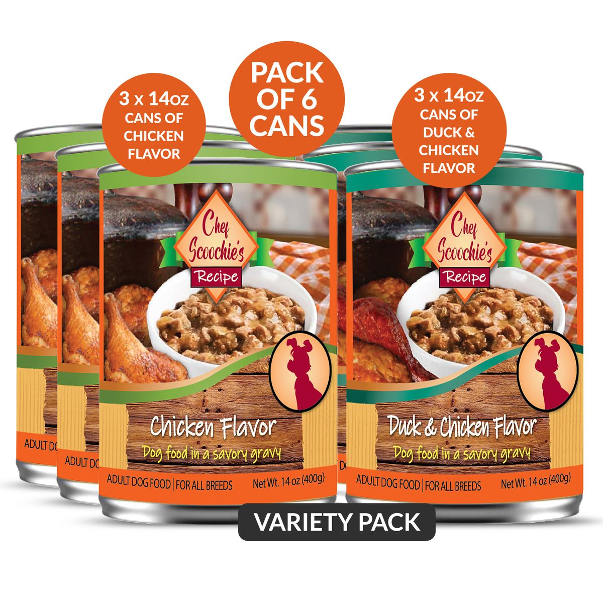 Chef Scoochie's Dog and Cat Wet Food (6- or 12-Pack) - Variety Pack Real Chk& Duck Wet Dog Food
