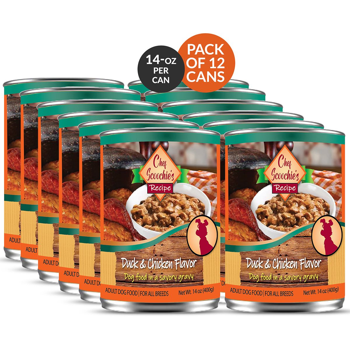 Chef Scoochie's Dog and Cat Wet Food (6- or 12-Pack) - Real Duck & Chk in Savory Gravy Dog Food