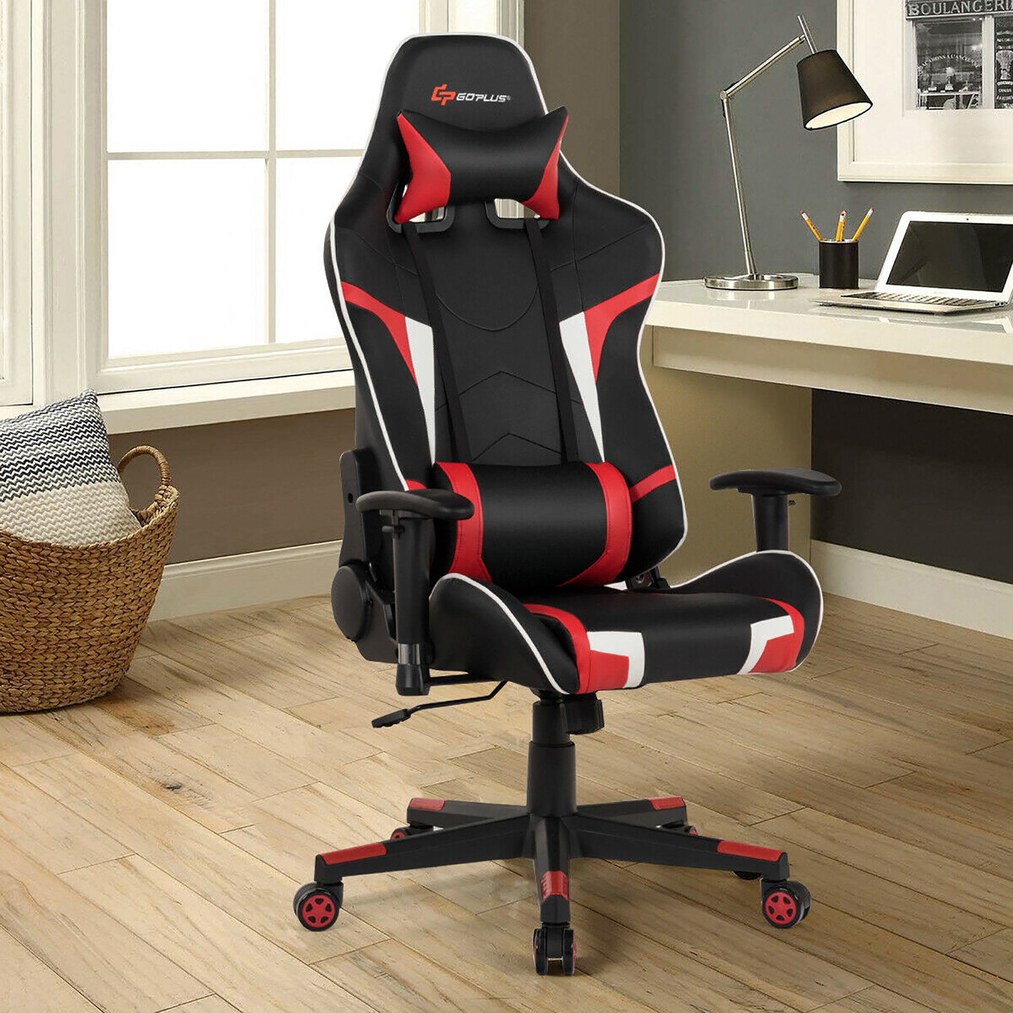 Gaming Chair with Ergonomic Cushion and Lumbar Support Massager - Gaming Chair RE