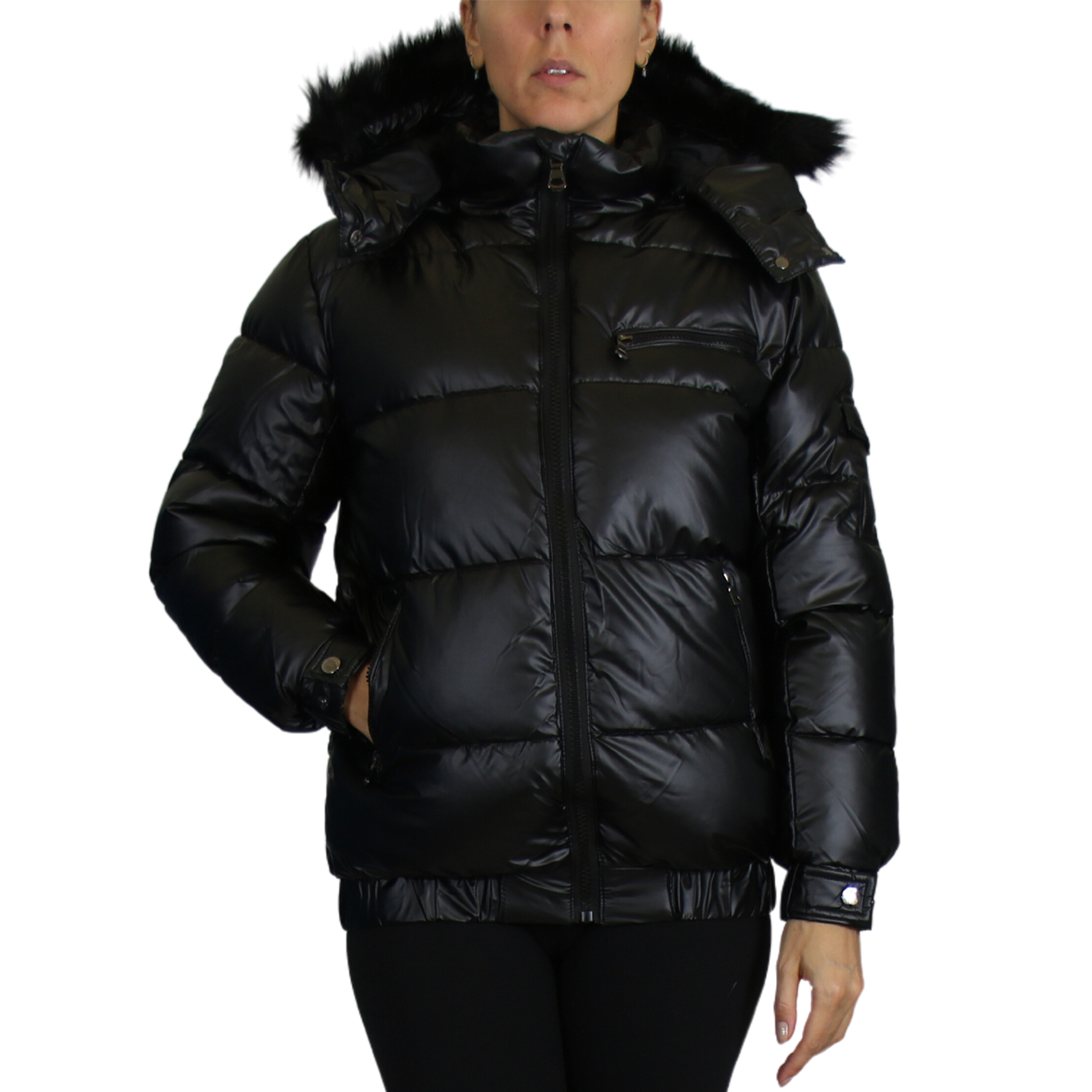 Women's Full Zip Heavyweight Bubble Jacket - SPL-2400-BK-S
