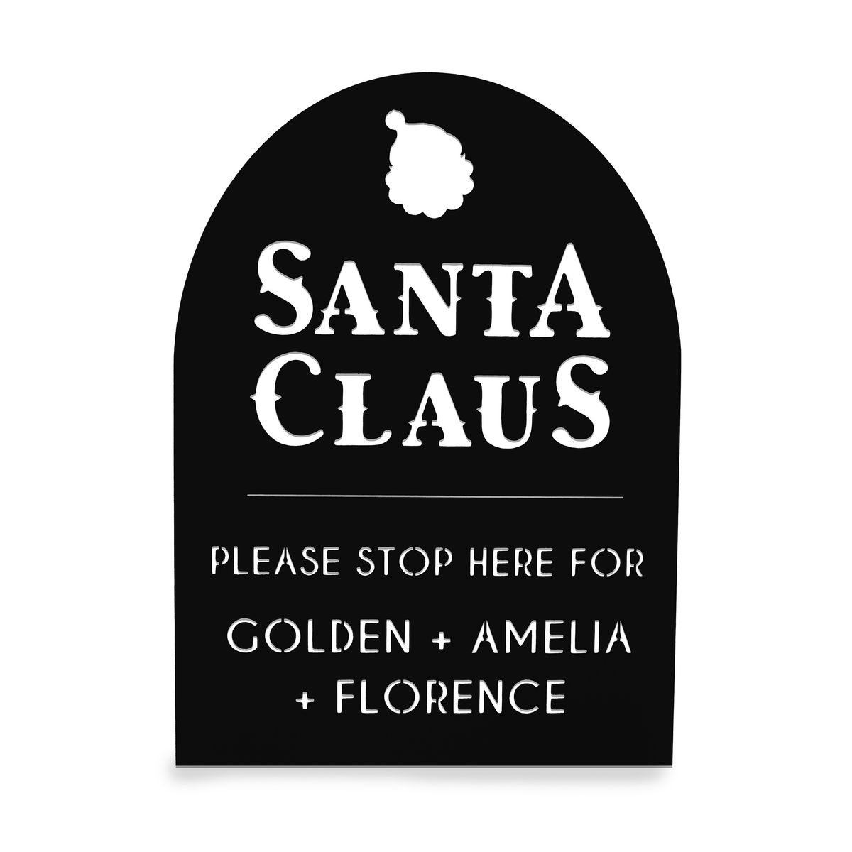 Santa Claus Personalized Christmas Stop Sign  - Hanging: 12"x8" / Black Powder Coat