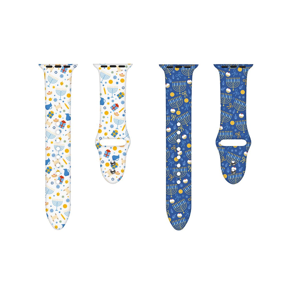 Silicone Hanukkah Sport Band for Apple Watch (2-Pack) - 38/40/41mm & 42mm (Series 10 Only) / White + Light Blue