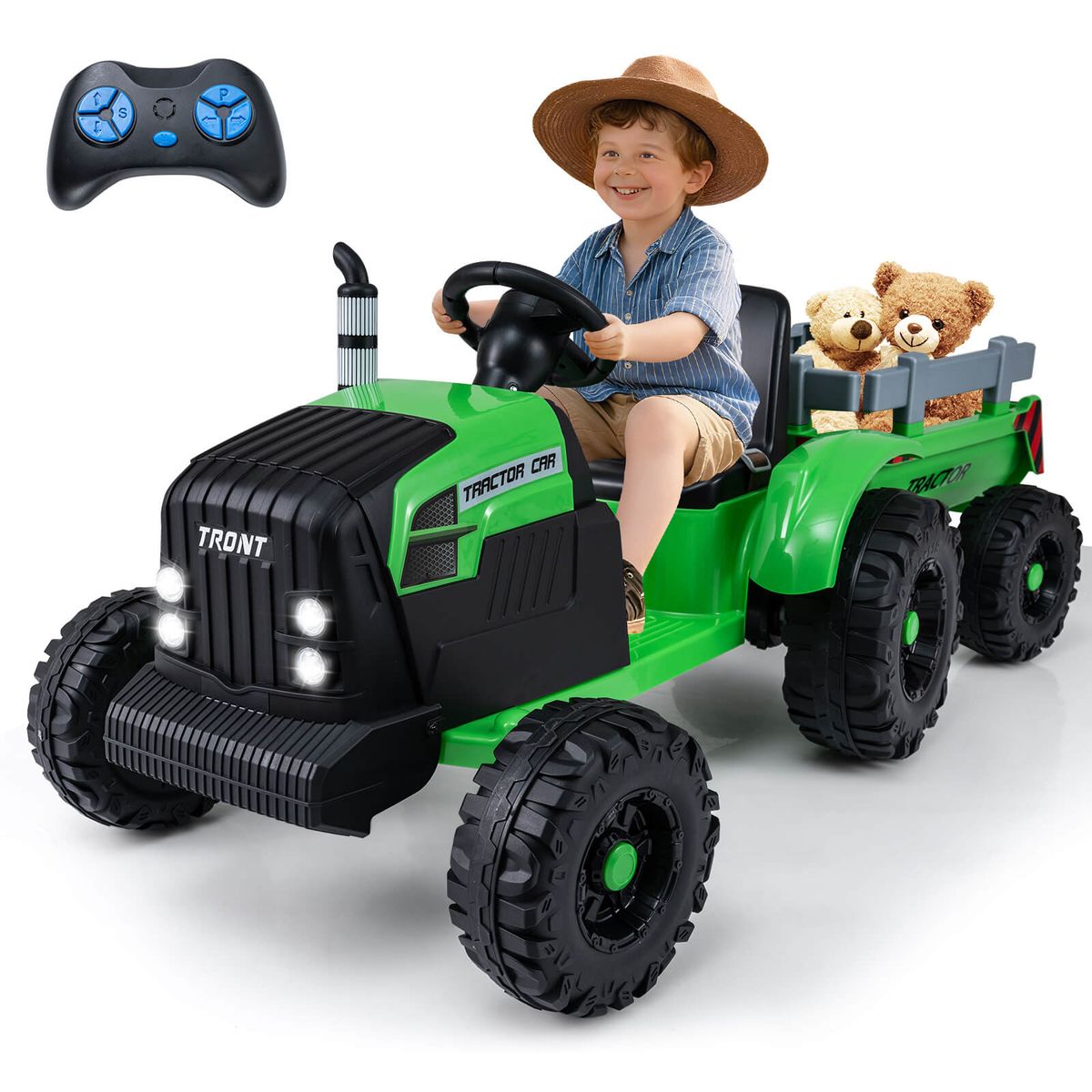 24V Kids' Ride-On Tractor with Detachable Trailer - Green