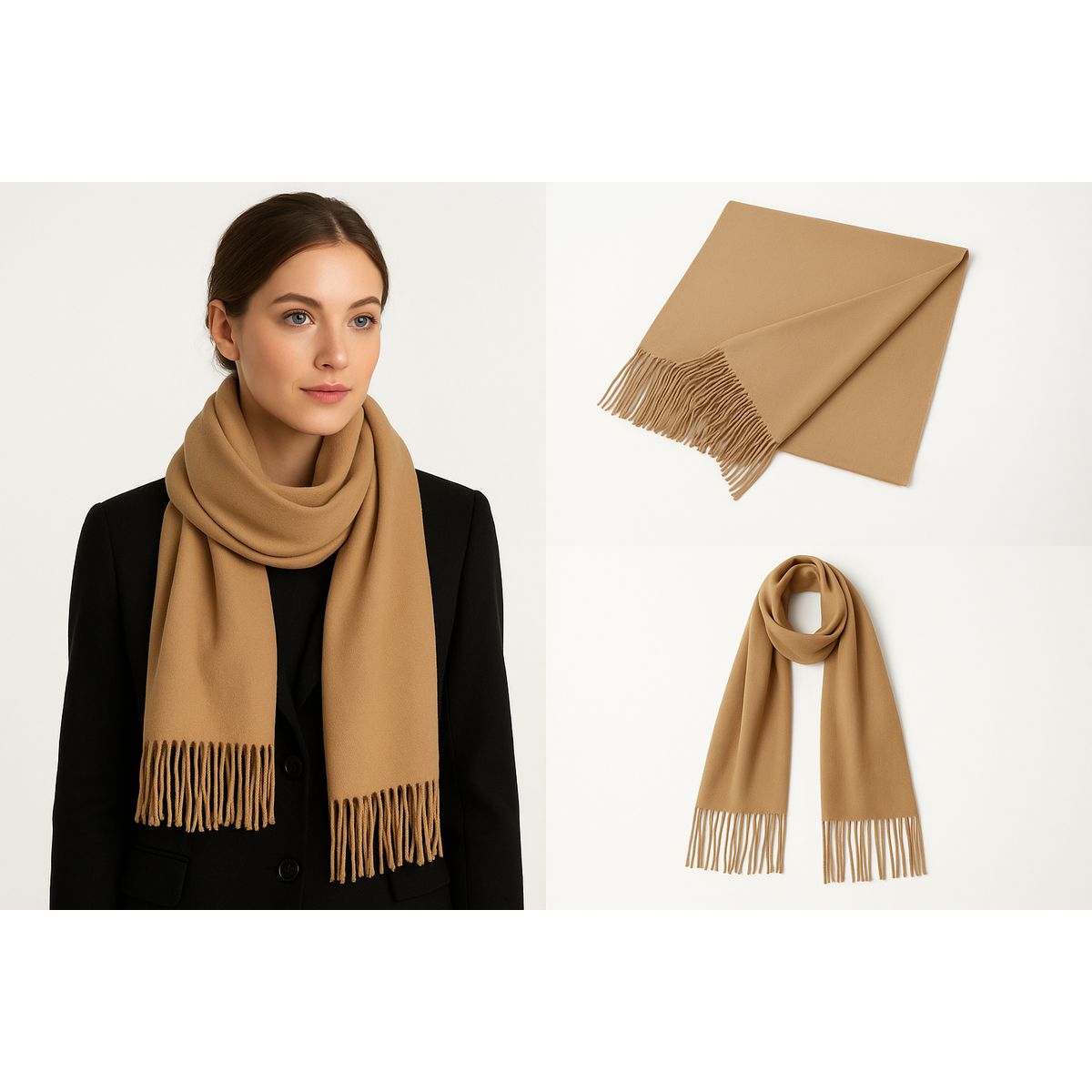 Women's Pashmina Wool Scarf - Tan