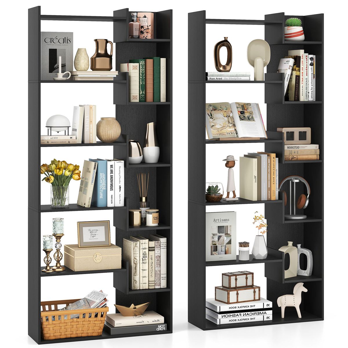 6-Tier Bookshelf with 11 Open Shelves - Bookshelf Black-2