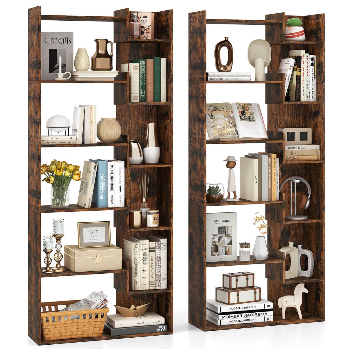 6-Tier Bookshelf with 11 Open Shelves - Bookshelf Brown-2