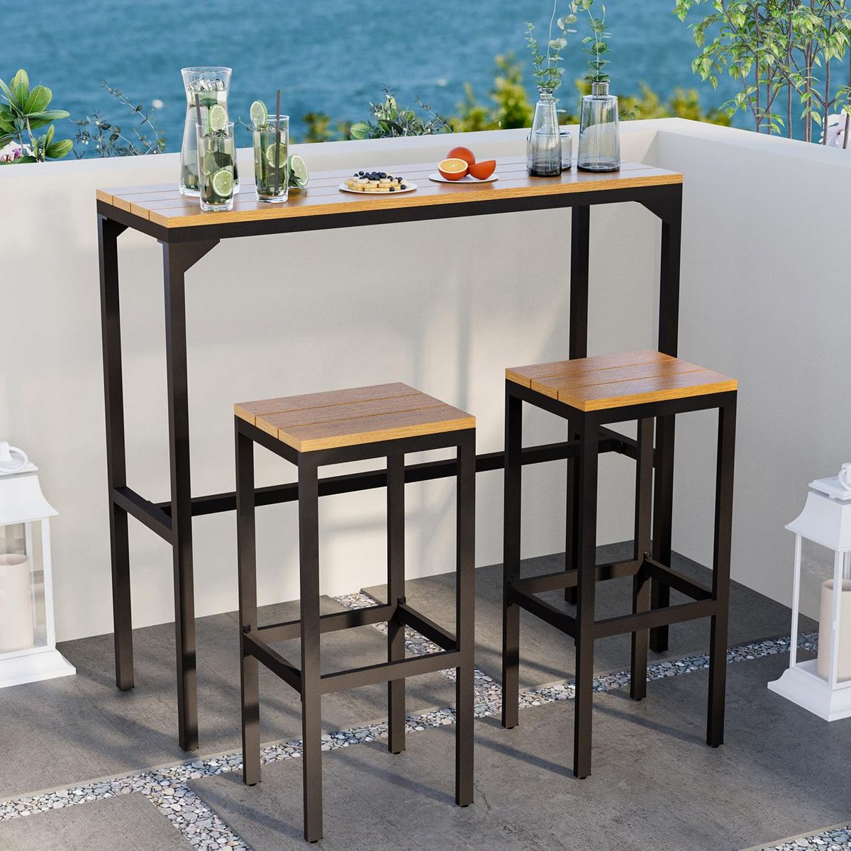Patio Bar Height Table and Chairs Set - 3PCS