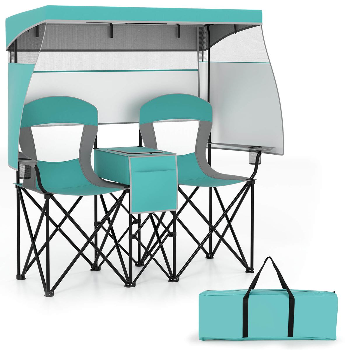 Oversized Double Beach Chair with Adjustable Canopy - Beach Chair-Tur