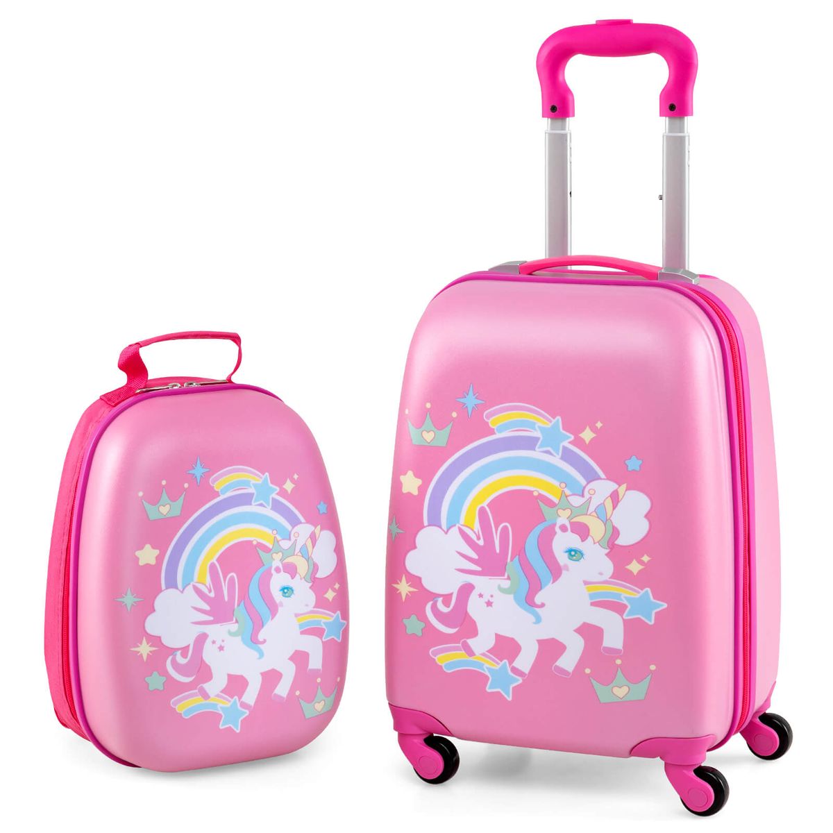 2-Piece Kids Carry On Luggage Set - Rainbow Unicorn; Facing Right
