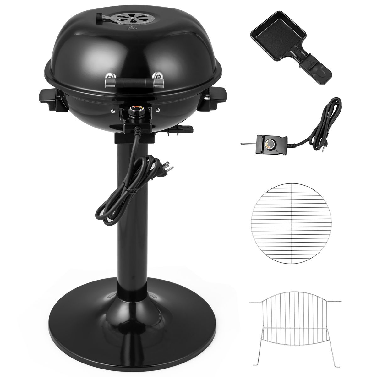 Electric BBQ Grill with Warming Rack and Temperature Control - Grill-Black