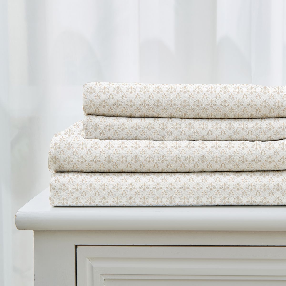 Patina Vie Maison Killian & Leiea Pre Washed Microfiber Sheet Set - Killian & Leiea Queen-Foliage Day - Taupe