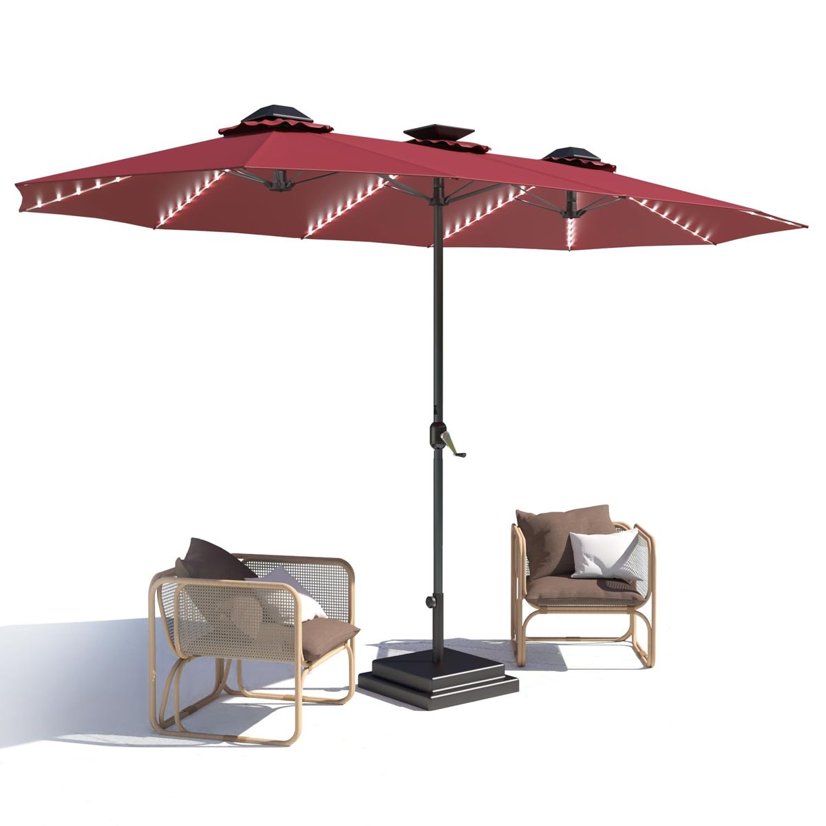 15FT Patio Umbrella with Solar Lights - Red