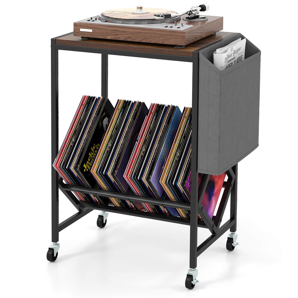 Record Player Stand with Storage - Brown