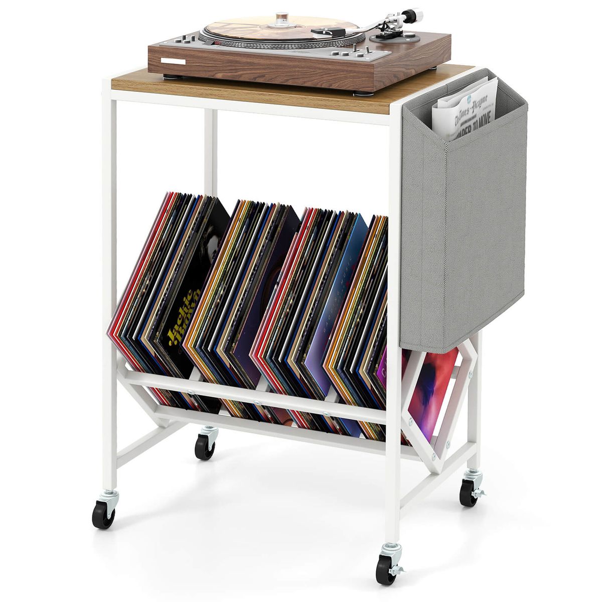 Record Player Stand with Storage - Natural