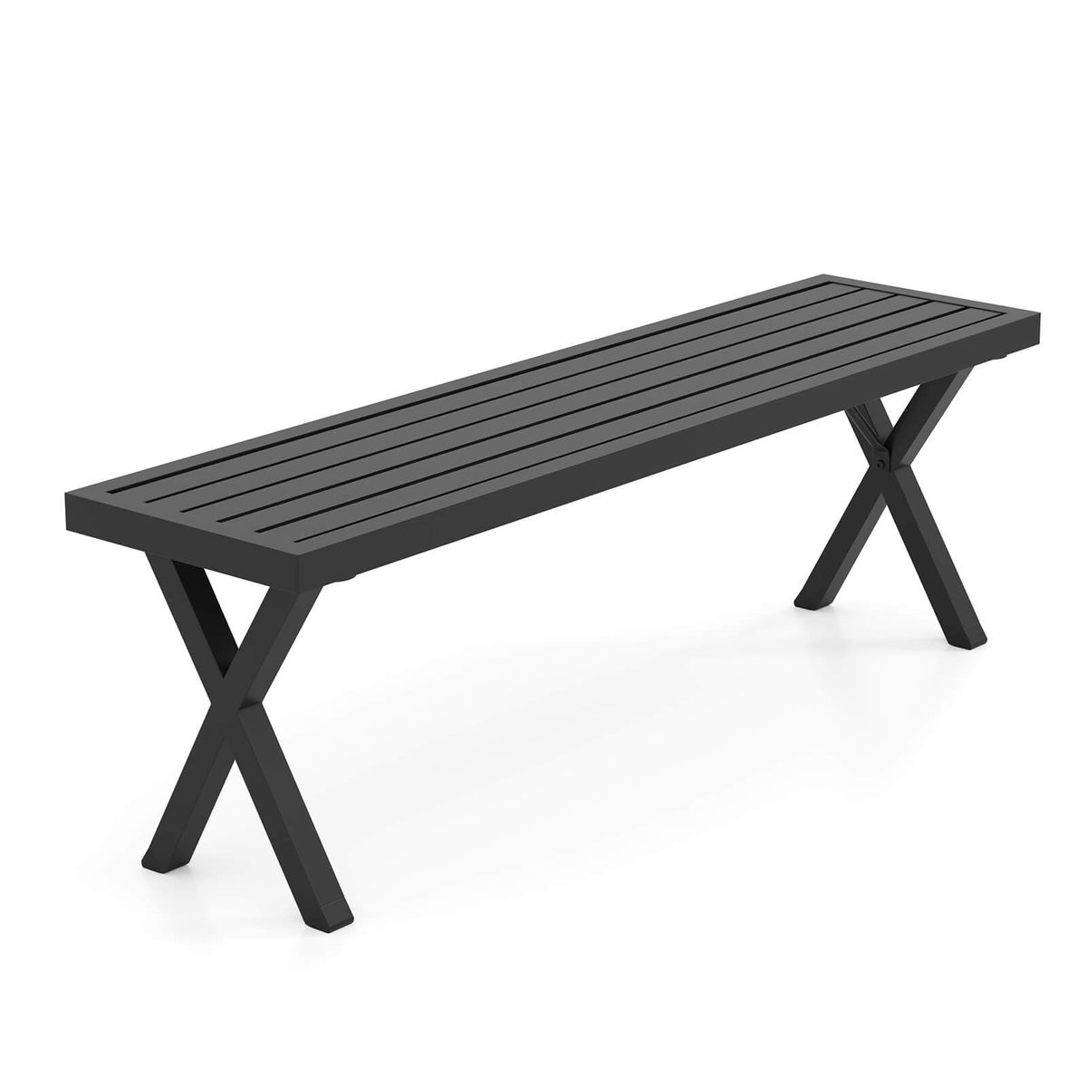 54" Patio Metal Bench with Slatted Seat and X-Shaped Legs - Bench-1pcs
