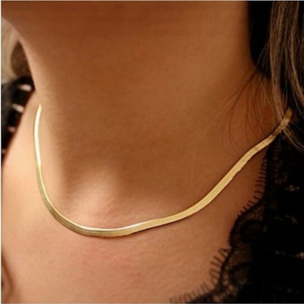 Unisex 14K Gold-Plated High Polish Flat Herringbone Chain - Yellow Gold - 24''