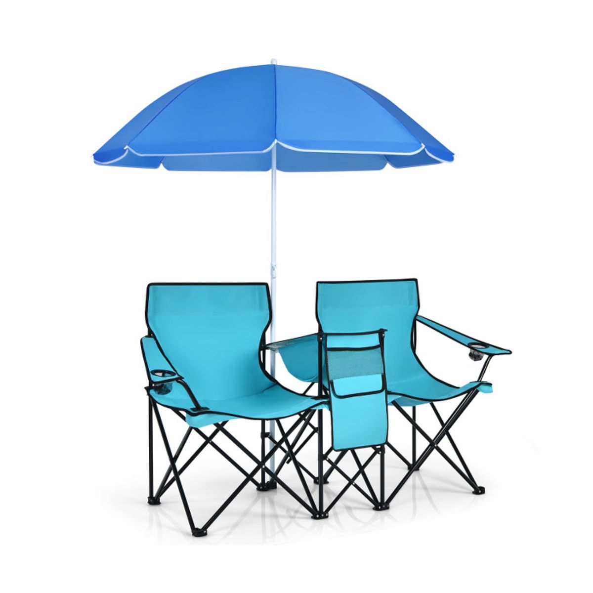 Folding Double Chair with Umbrella - Turquoise