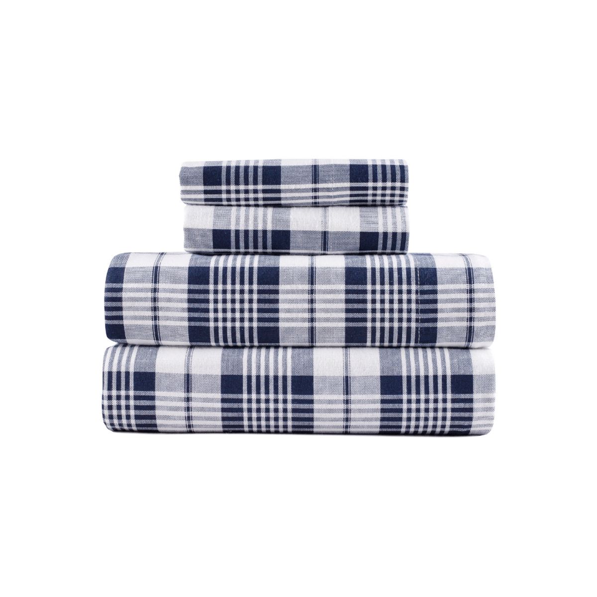 Kathy Ireland 100% Turkish Cotton Flannel Sheet Set - 4 Piece Flannel Sheet Set-   Twin , Denim Check