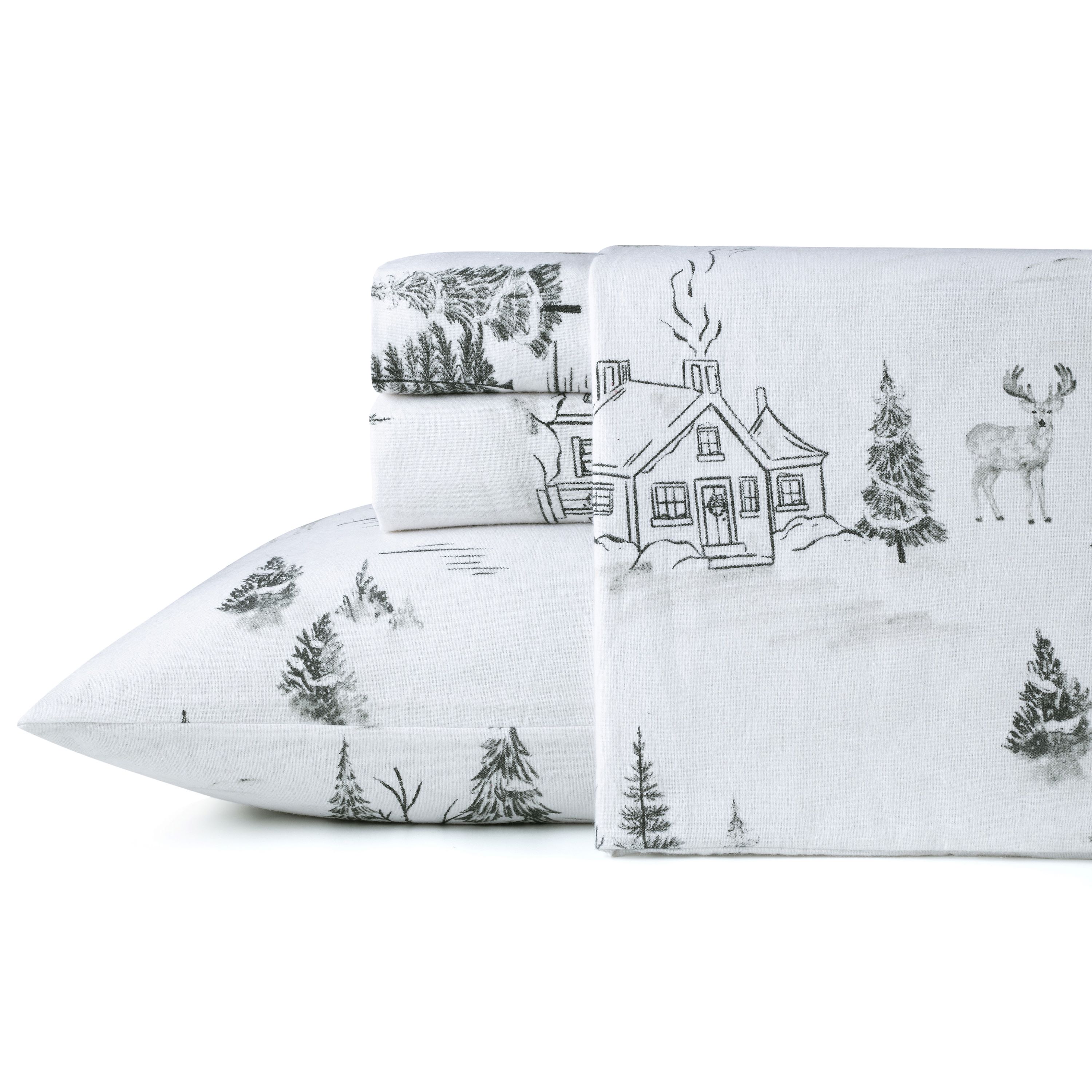 Kathy Ireland 100% Turkish Cotton Flannel Sheet Set - King - Nature Trees