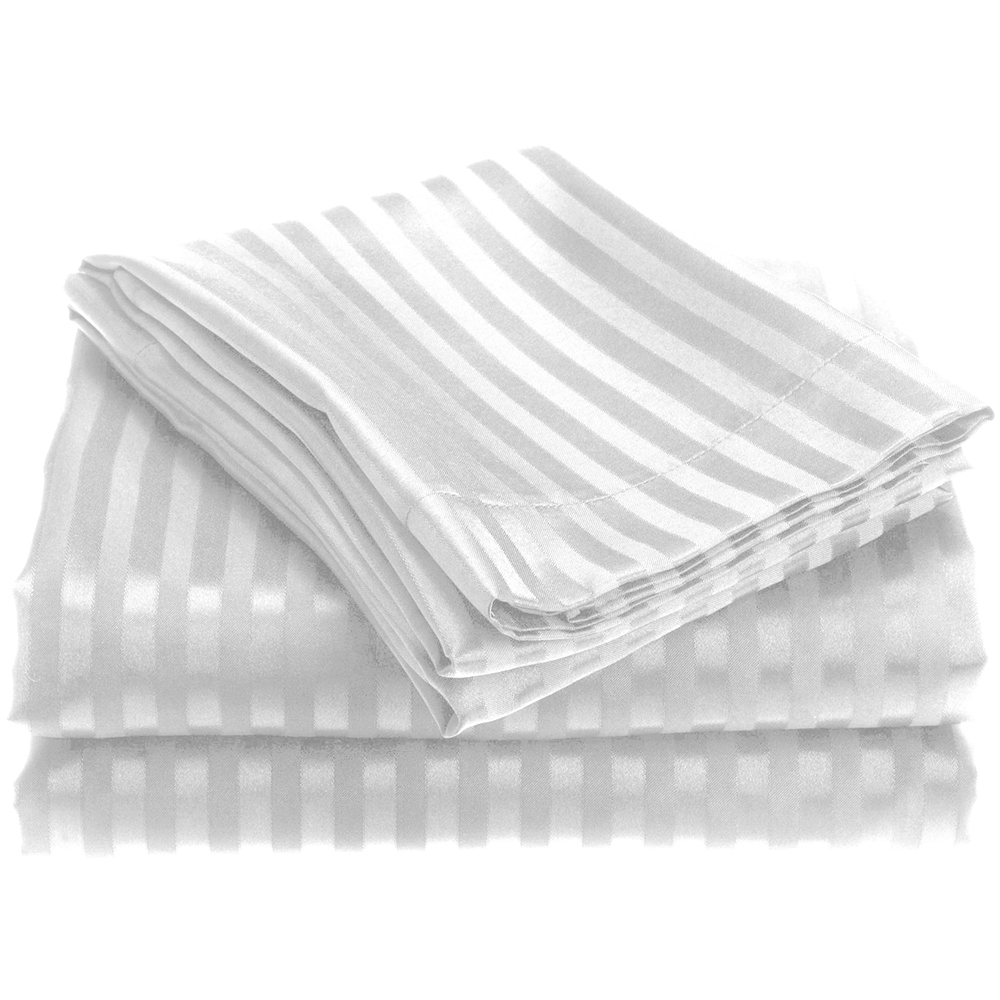 Manhattan Lights Microfiber 4-Piece Sheet Set - Striped/Twin/White