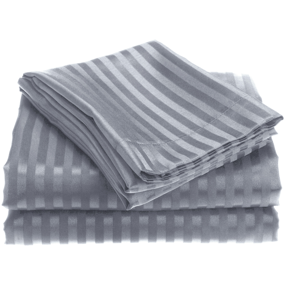 Manhattan Lights Microfiber 4-Piece Sheet Set - Striped/King/Gray